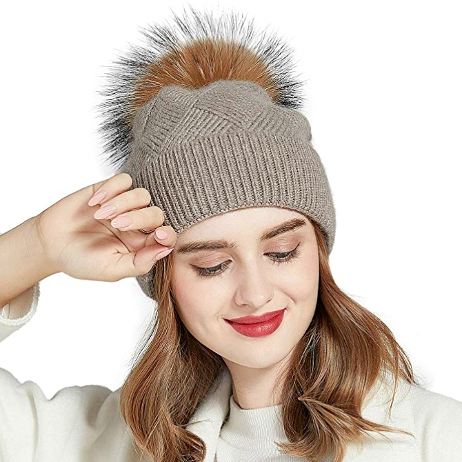 womens fluffy bobble hat